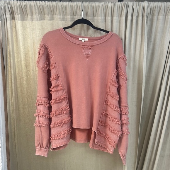 NWT Rose Long Sleeve Fray Trim Washed Terry Pullover - Easel - Picture 1 of 5